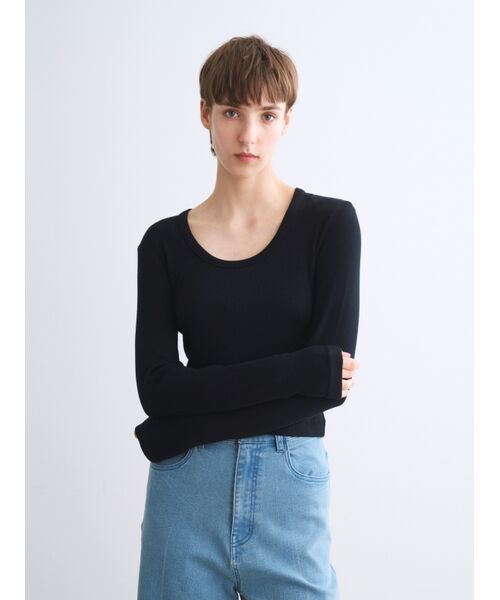 three dots / スリードッツ その他トップス | Rayon knit rib jersey cropped jessica | 詳細6