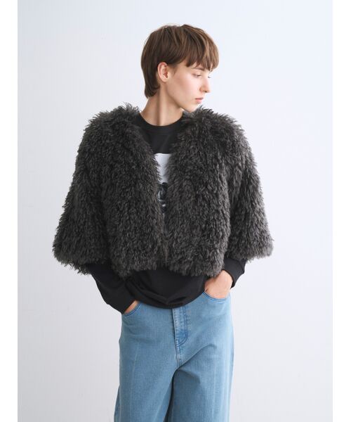 three dots / スリードッツ その他アウター | Wavy fur half sleeve jacket | 詳細6