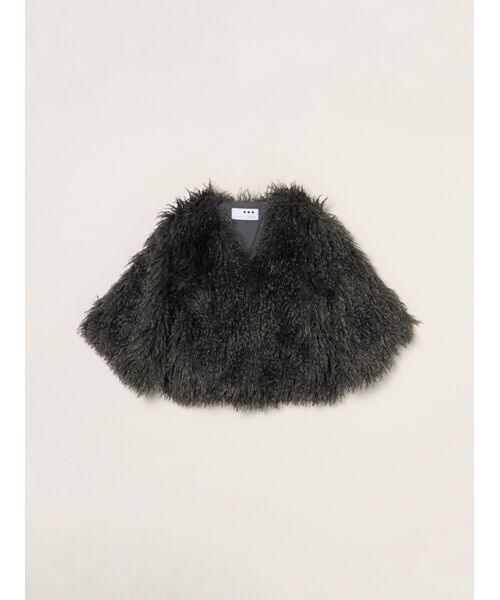 three dots/スリードッツ Wavy fur half sleeve jacket soft black S three dots/スリードッツ Wavy fur half sleeve jacket soft black S