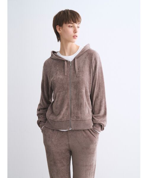 three dots / スリードッツ パーカー | Velour sweater zip up hoody | 詳細8
