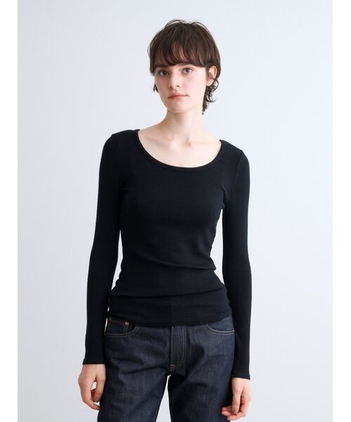 three dots / スリードッツ その他トップス | Rayon knit rib jersey open neck | 詳細6