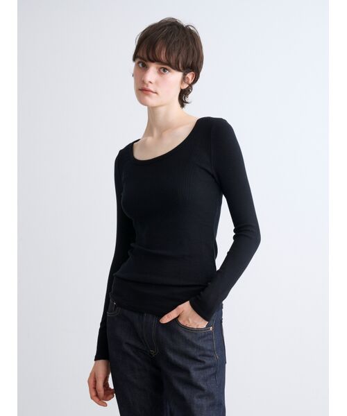 three dots / スリードッツ その他トップス | Rayon knit rib jersey open neck | 詳細7
