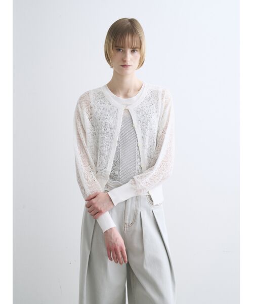 three dots / スリードッツ カーディガン・ボレロ | Panama lace 2way cardigan | 詳細6