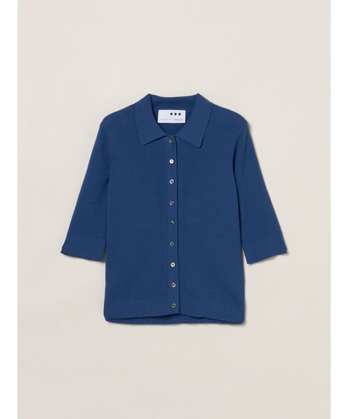 three dots / スリードッツ ポロシャツ | Sandy cotton half sleeve polo（blue）