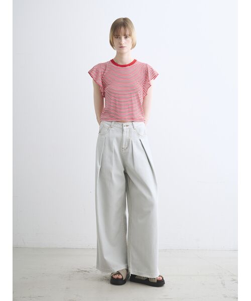 three dots / スリードッツ タンクトップ | 80 stretch cotton ruffle tank | 詳細9
