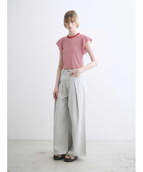 three dots / スリードッツ タンクトップ | 80 stretch cotton ruffle tank | 詳細10
