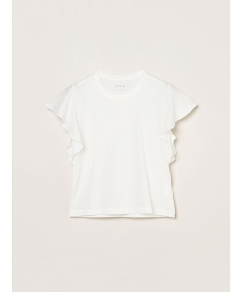 three dots / スリードッツ タンクトップ | 80 stretch cotton ruffle tank（white）
