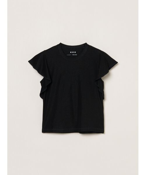three dots / スリードッツ タンクトップ | 80 stretch cotton ruffle tank（black）