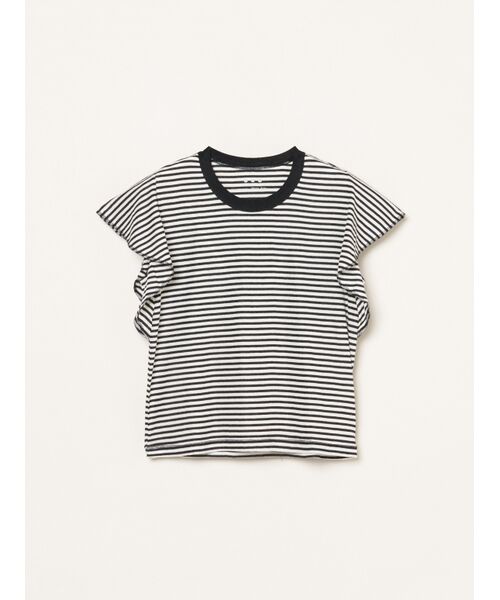 three dots / スリードッツ タンクトップ | 80 stretch cotton ruffle tank（black stripe）