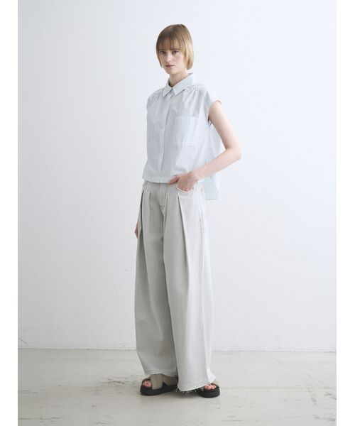 three dots / スリードッツ シャツ・ブラウス | Mini stripe french shirt | 詳細10