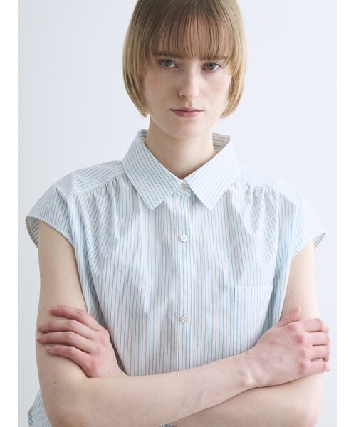 three dots / スリードッツ シャツ・ブラウス | Mini stripe french shirt | 詳細7