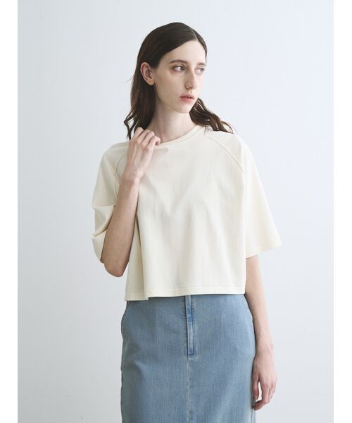 three dots / スリードッツ Tシャツ | Double-knit supima cropped tee | 詳細6