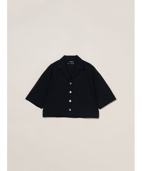 three dots / スリードッツ シャツ・ブラウス | Double-knit supima cropped shirt（black）