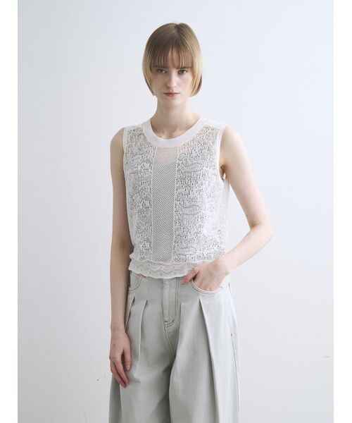 three dots / スリードッツ タンクトップ | Panama lace 2way tank | 詳細8