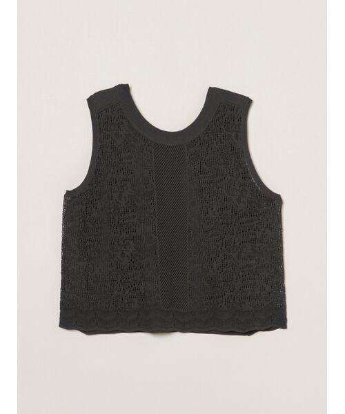 three dots / スリードッツ タンクトップ | Panama lace 2way tank（soft black）