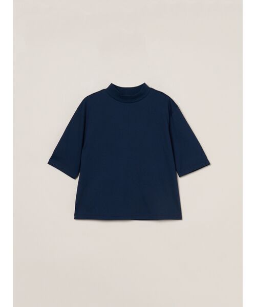 three dots / スリードッツ Tシャツ | Suvin 28 jersey mock neck tee（midnight blue）