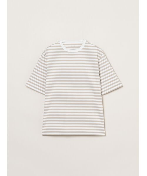 three dots / スリードッツ Tシャツ | Men's Powderycotton border s/s T（beige/white）