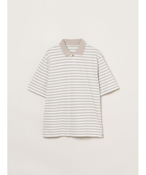 three dots / スリードッツ ポロシャツ | Men's Powdery cotton border polo（beige/white）