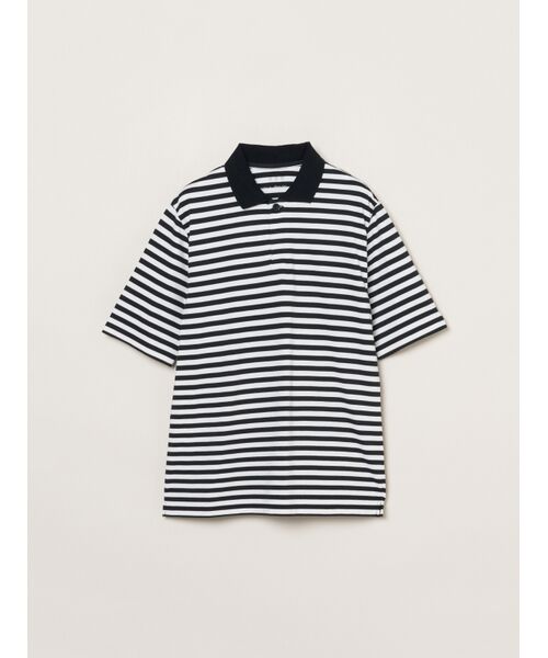 three dots / スリードッツ ポロシャツ | Men's Powdery cotton border polo（black/white）