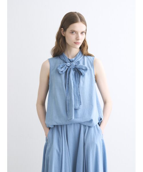 three dots / スリードッツ その他トップス | Air denim tie blouse | 詳細6