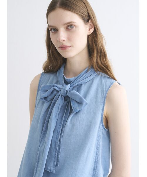 three dots / スリードッツ その他トップス | Air denim tie blouse | 詳細7