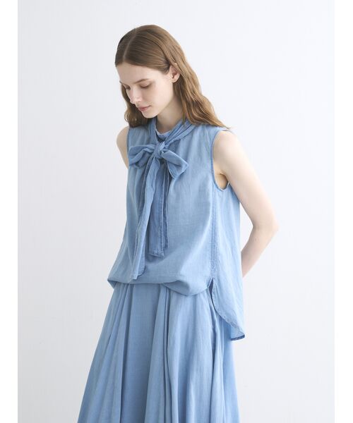 three dots / スリードッツ その他トップス | Air denim tie blouse | 詳細8