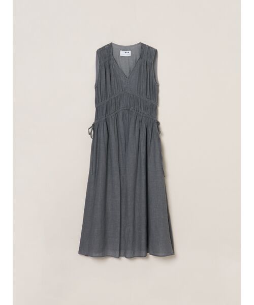 three dots / スリードッツ ドレス | Air denim gather dress（rinced grey）
