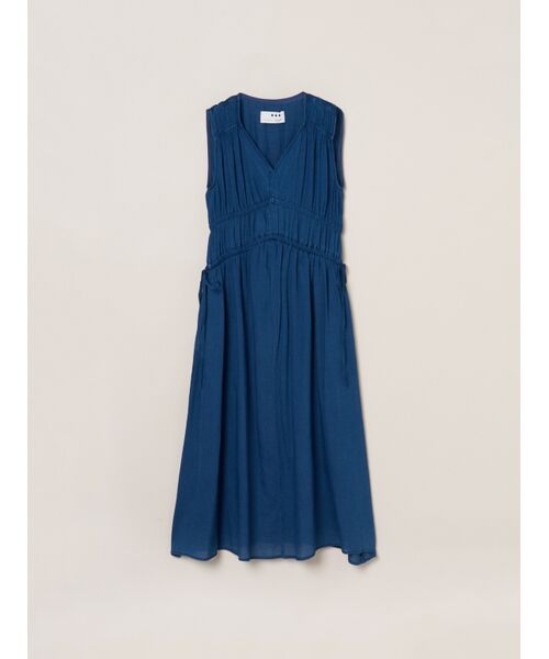 three dots / スリードッツ ドレス | Air denim gather dress（navy blue）