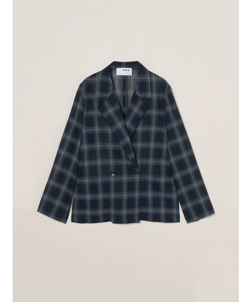 three dots / スリードッツ テーラードジャケット | Sheer ombre jacket（navy plaid）