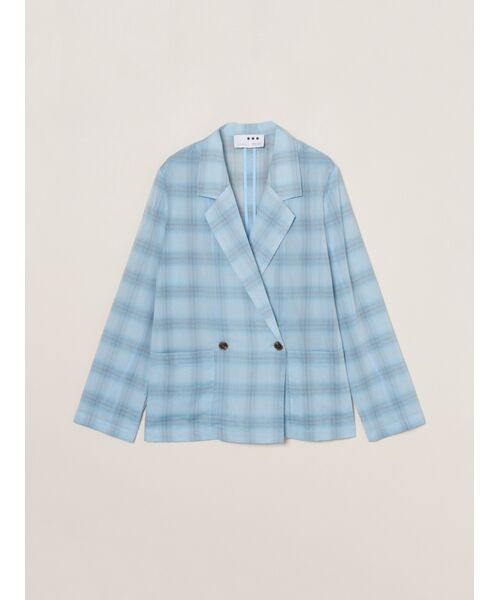 three dots / スリードッツ テーラードジャケット | Sheer ombre jacket（lt blue plaid）
