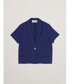 three dots / スリードッツ テーラードジャケット | Veil plaid short sleeve jacket