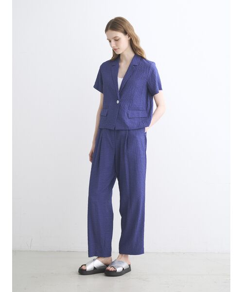 three dots / スリードッツ テーラードジャケット | Veil plaid short sleeve jacket | 詳細10