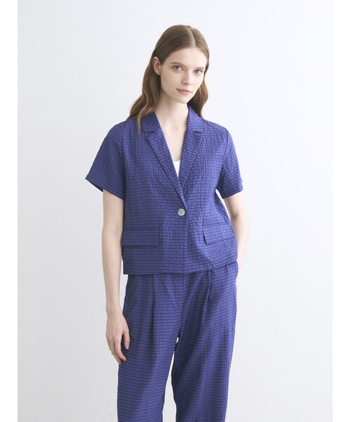three dots / スリードッツ テーラードジャケット | Veil plaid short sleeve jacket | 詳細6