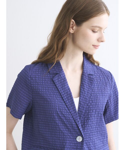 three dots / スリードッツ テーラードジャケット | Veil plaid short sleeve jacket | 詳細7