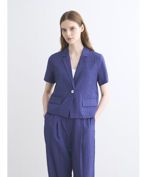 three dots / スリードッツ テーラードジャケット | Veil plaid short sleeve jacket | 詳細8