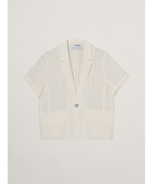 three dots / スリードッツ テーラードジャケット | Veil plaid short sleeve jacket（off white）