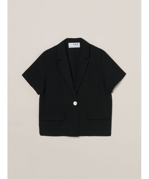 three dots / スリードッツ テーラードジャケット | Veil plaid short sleeve jacket（black）