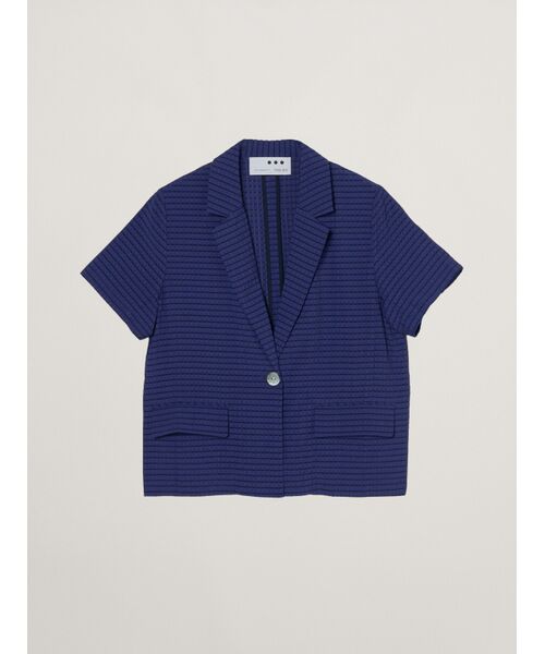 three dots / スリードッツ テーラードジャケット | Veil plaid short sleeve jacket（blue）