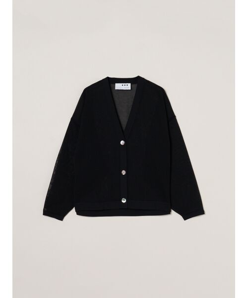 three dots / スリードッツ カーディガン・ボレロ | Sleek sheer cardigan（black）