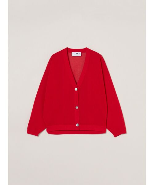 three dots / スリードッツ カーディガン・ボレロ | Sleek sheer cardigan（red）