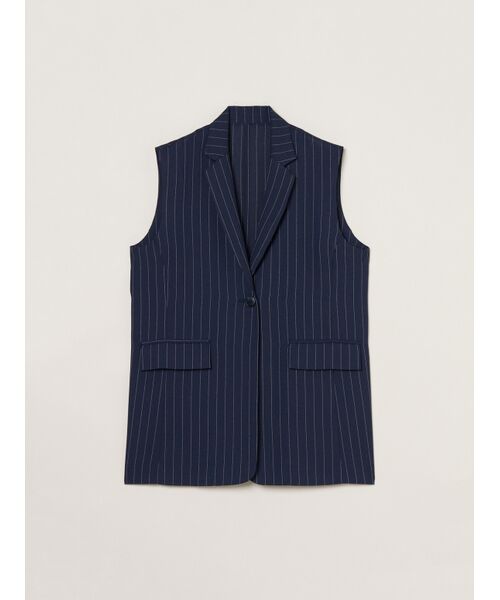 three dots / スリードッツ その他アウター | Crisp weave long gillet（navy stripe）