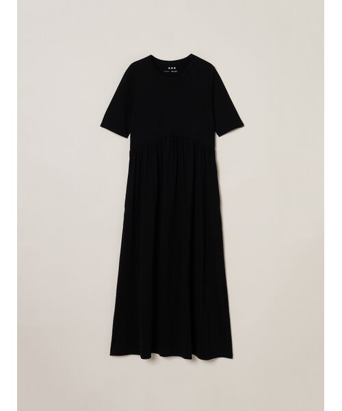 three dots / スリードッツ ドレス | Long staple yarn gather dress(black)