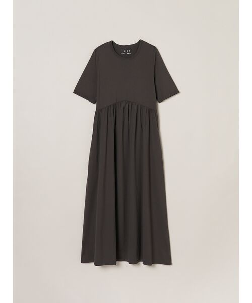 three dots / スリードッツ ドレス | Long staple yarn gather dress(charcoal)