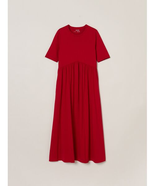 three dots / スリードッツ ドレス | Long staple yarn gather dress(deep red)