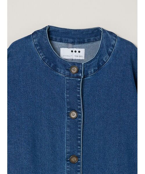 three dots / スリードッツ テーラードジャケット | Denim collarless long jacket | 詳細2