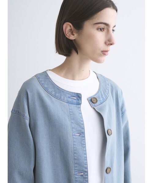 three dots / スリードッツ テーラードジャケット | Denim collarless long jacket | 詳細7