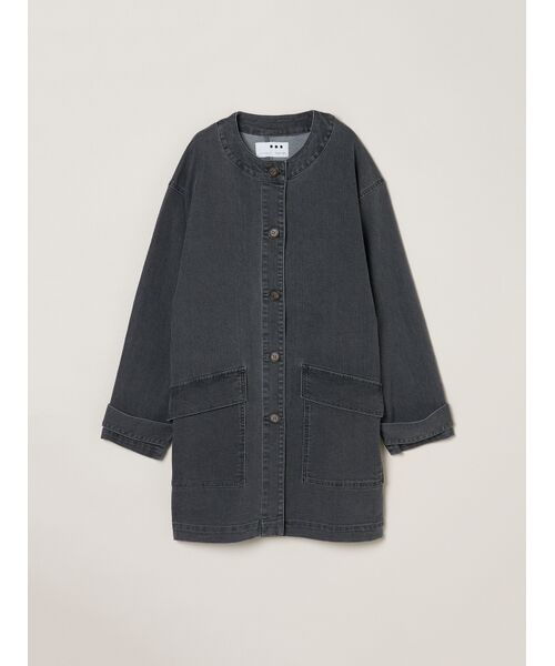 three dots / スリードッツ テーラードジャケット | Denim collarless long jacket（soft black）
