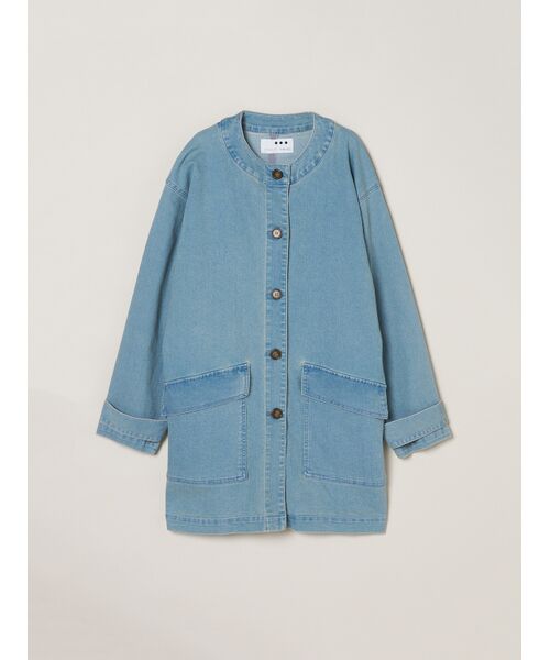 three dots / スリードッツ テーラードジャケット | Denim collarless long jacket（washed）