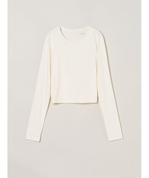 three dots / スリードッツ Tシャツ | Sueded jersey too long sleeve tops（ivory）