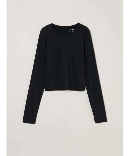 three dots / スリードッツ Tシャツ | Sueded jersey too long sleeve tops（black）